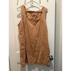 Abercrombie & Fitch Linen Shift Dress Tan Square Neck Mini Length Lined: L
